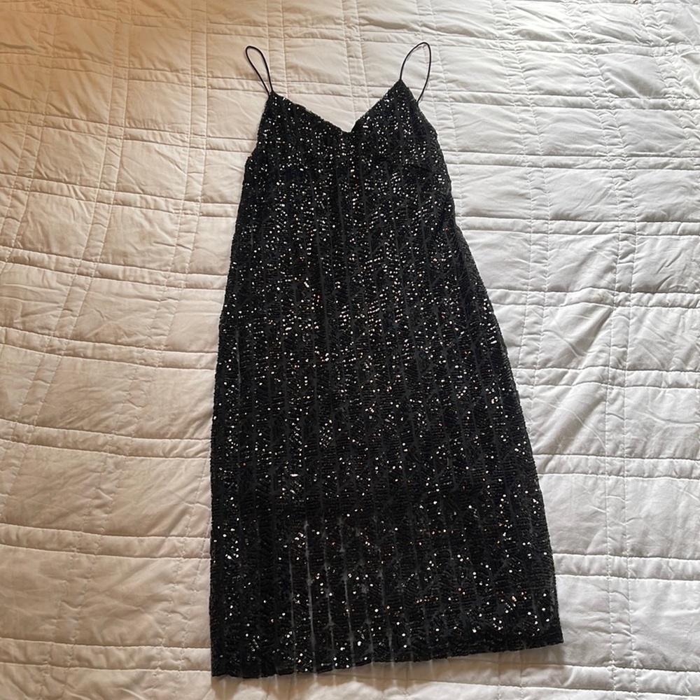 Zara Size M Black Sequins Midi Dress